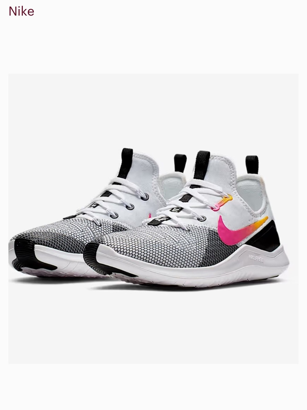 Nike Women’s White Black Gray Sneakers with Pink and Orange Swoosh size 9